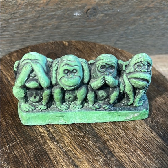 VINTAGE 1960's CAL THEMES CHALKWARE FOUR WISE MONKEYS SEE HEAR SPEAK FUN NO EVIL - Picture 2 of 11